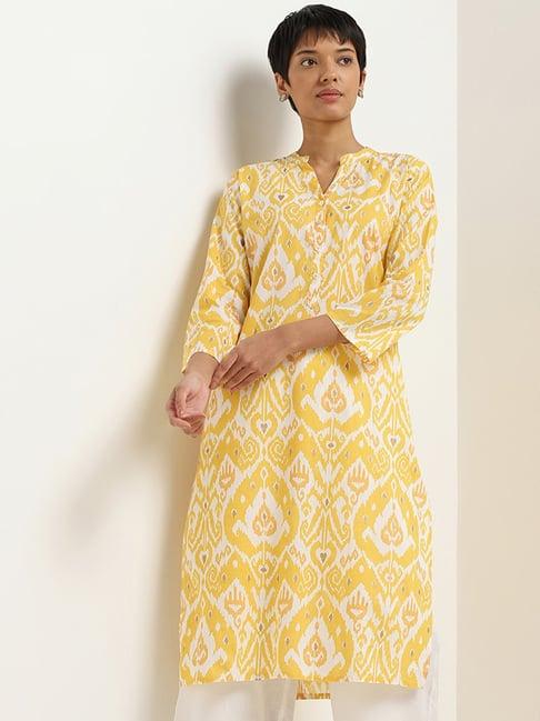 utsa by westside yellow ikkat printed kurta