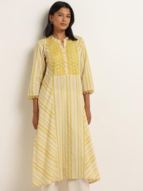 utsa by westside yellow stripe printed a-line kurta