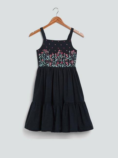 utsa kids by westside floral embroidered navy blue dress