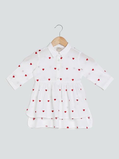 utsa kids by westside heart embroidered off-white top