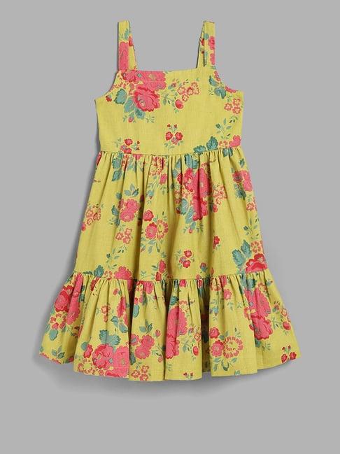 utsa kids by westside lime floral printed tiered dress