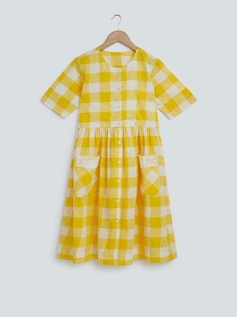 utsa kids by westside yellow check printed dress