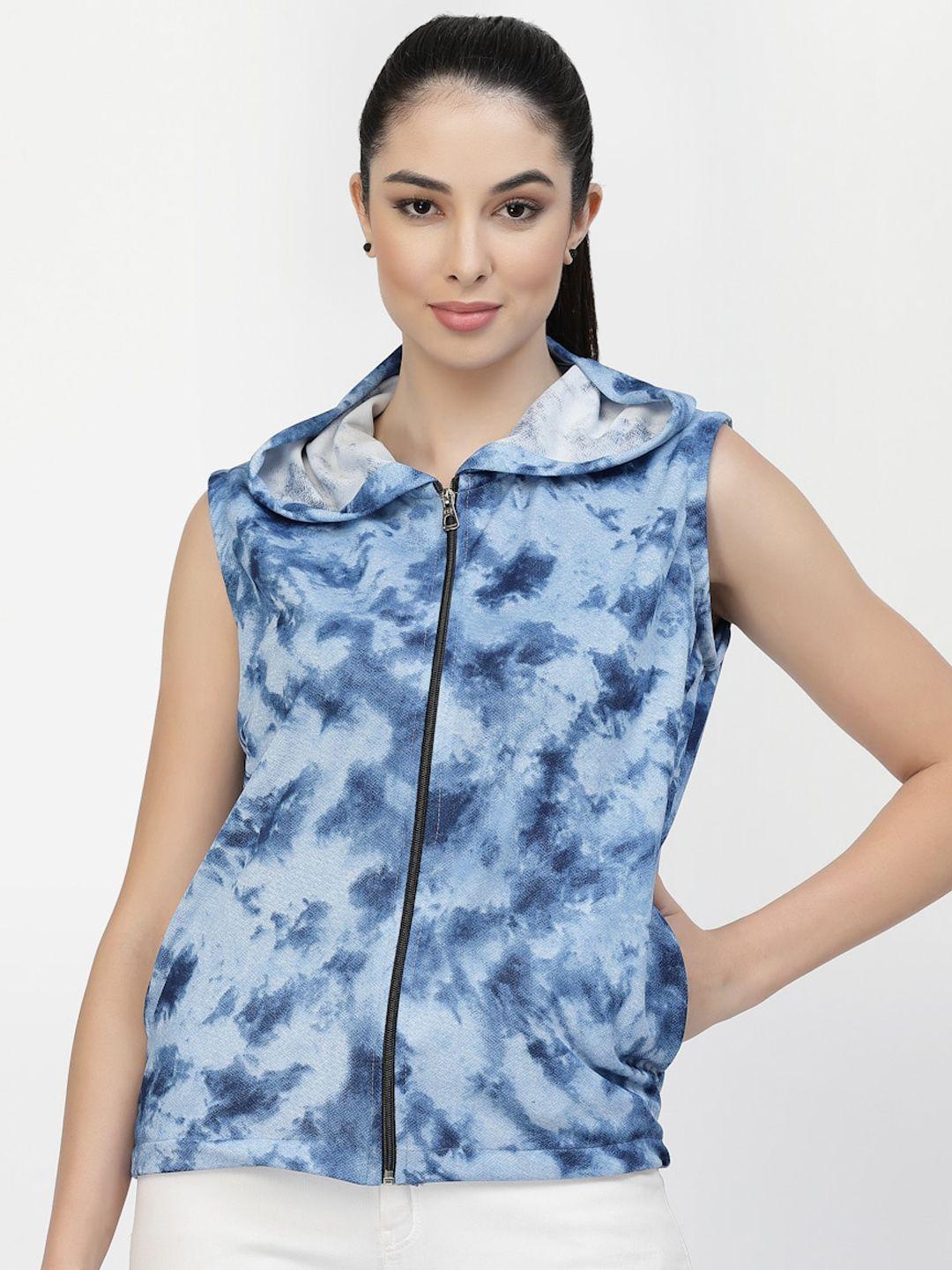 uzarus abstract printed lightweight sleeveless hood tailored jacket