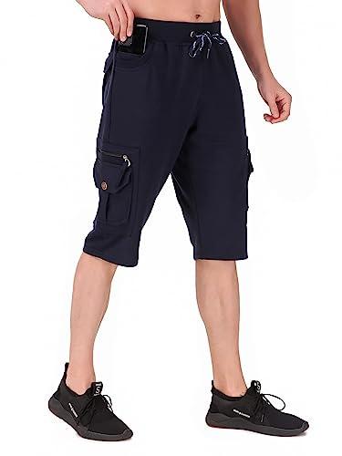 uzarus men's cargo capri shorts with 9 pockets (l, navy blue)