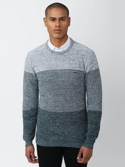 v dot grey cotton slim fit colour block sweater