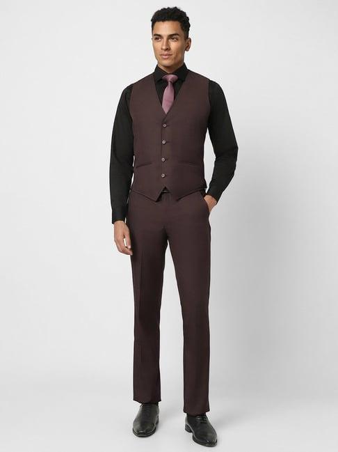 v dot maroon skinny fit three piece suit