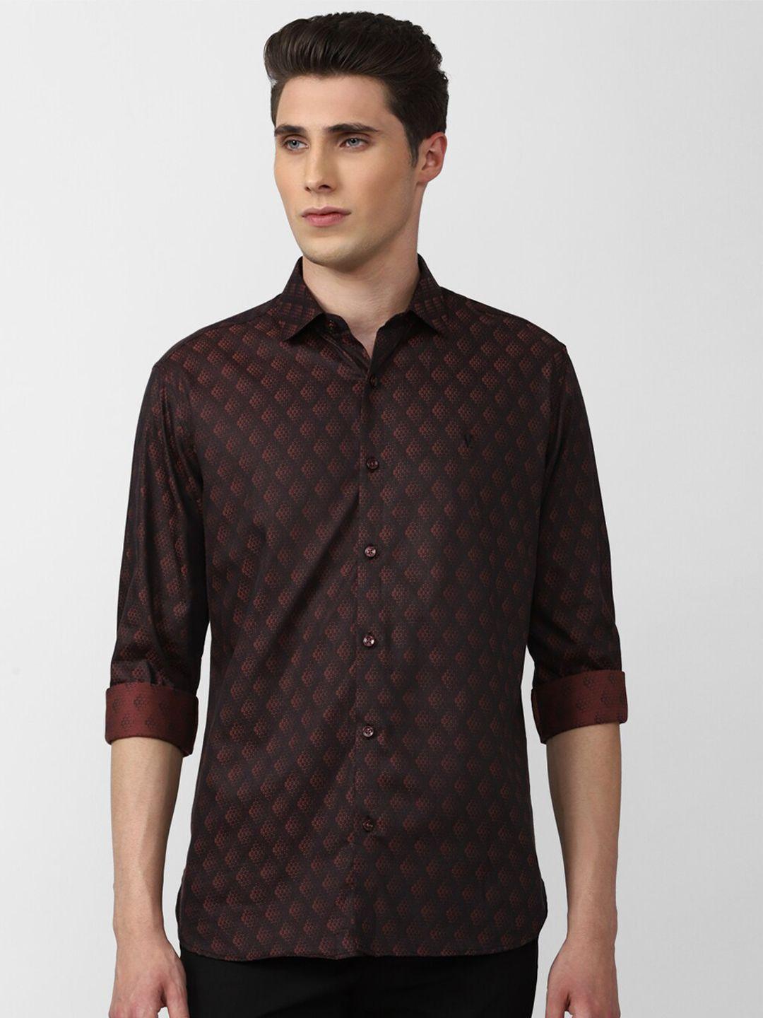 v dot men brown slim fit printed pure cotton casual shirt