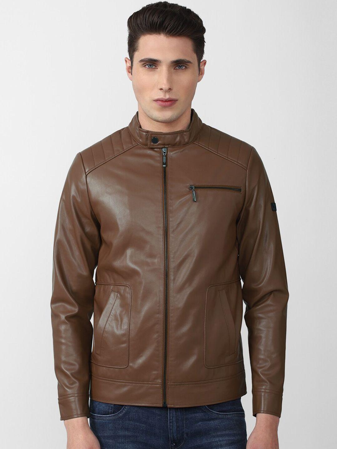 v dot men brown solid long sleeves biker jacket