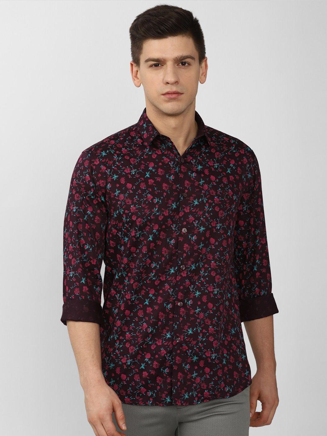 v dot men maroon slim fit floral printed casual shirt