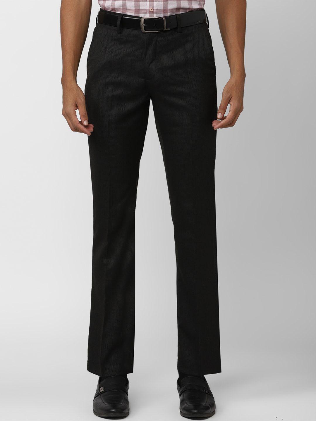 v dot men mid-rise textured skinny fit formal trousers