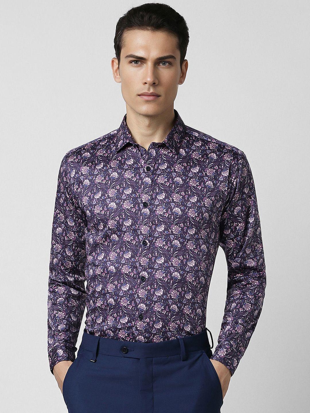 v dot men slim fit floral printed spread collar casual shirt