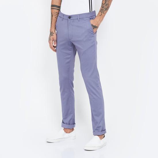 v dot printed slim fit casual trousers