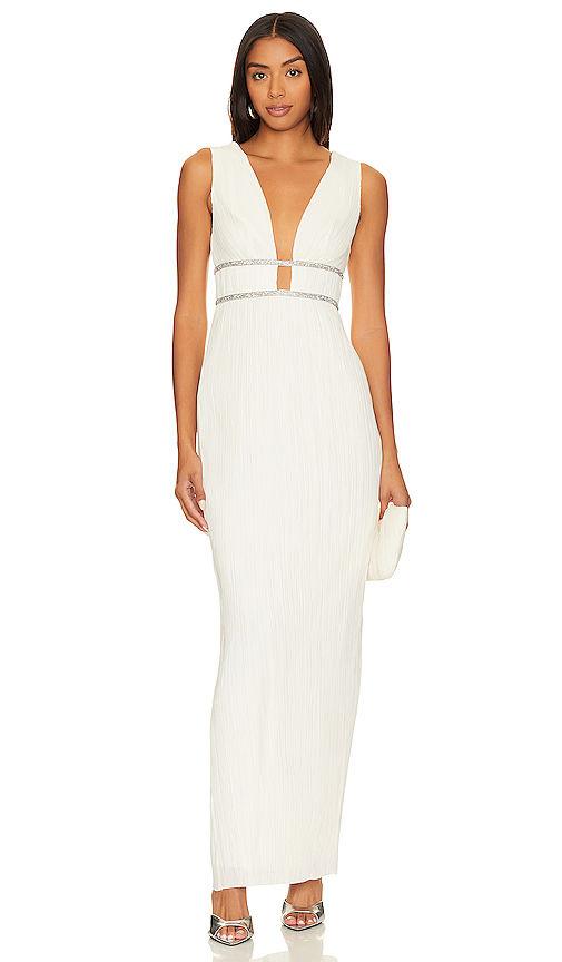 v neck pleated gown