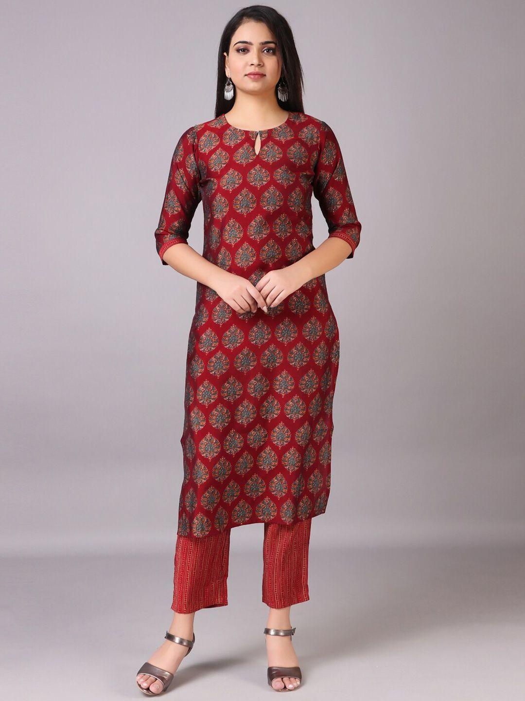 v tradition ethnic motifs printed keyhole neck kurta with pyjamas
