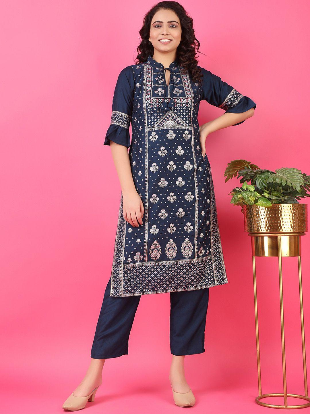 v tradition women floral printed kurta with trousers