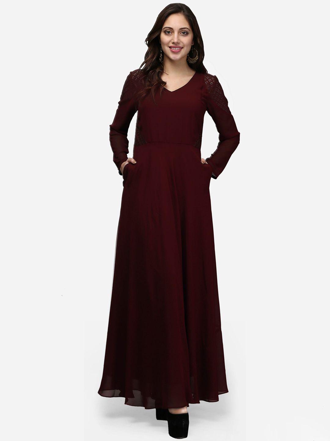 v&m women maroon solid maxi dress