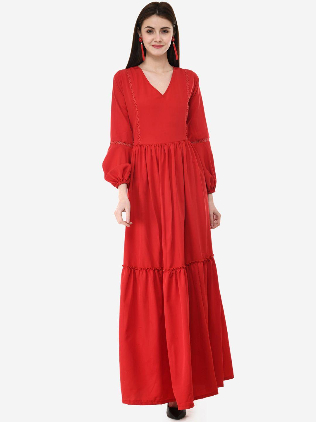 v&m women red solid maxi dress