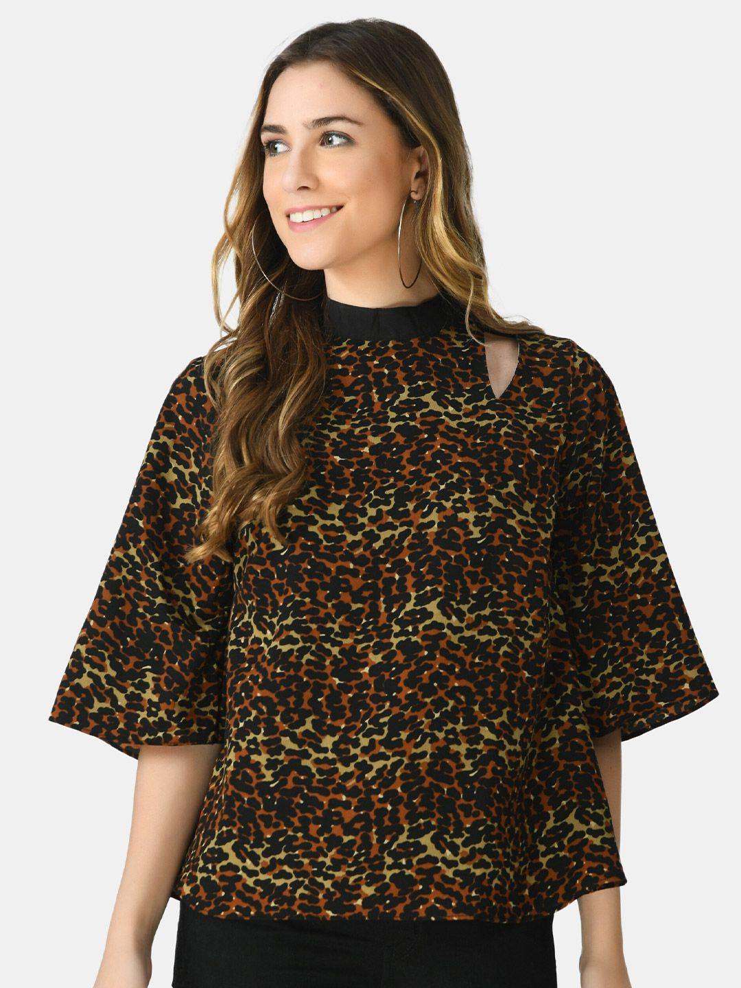 v&m brown kimono sleeves animal print women brown top