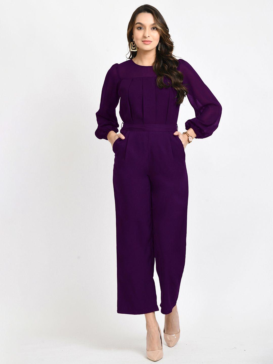 v&m pleated full sleeves basic jumpsuit