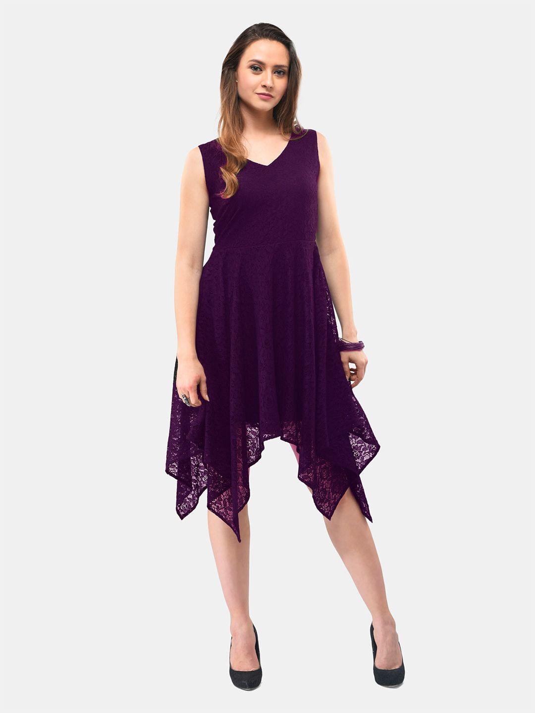 v&m purple crepe fit & flare midi dress