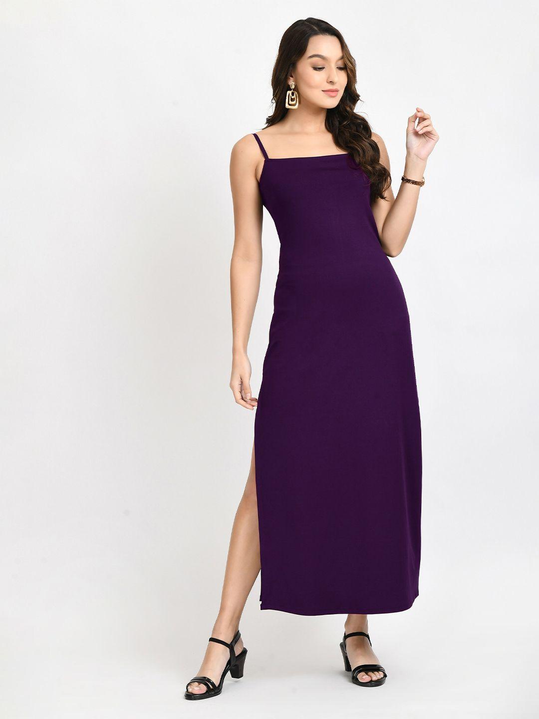 v&m purple one shoulder sheath midi dress