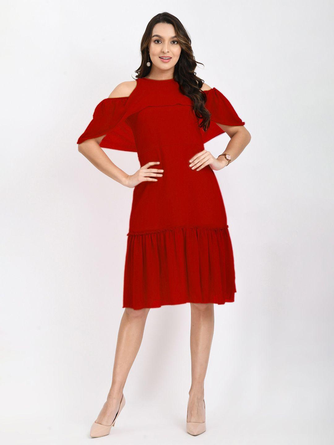 v&m red georgette sheath dress