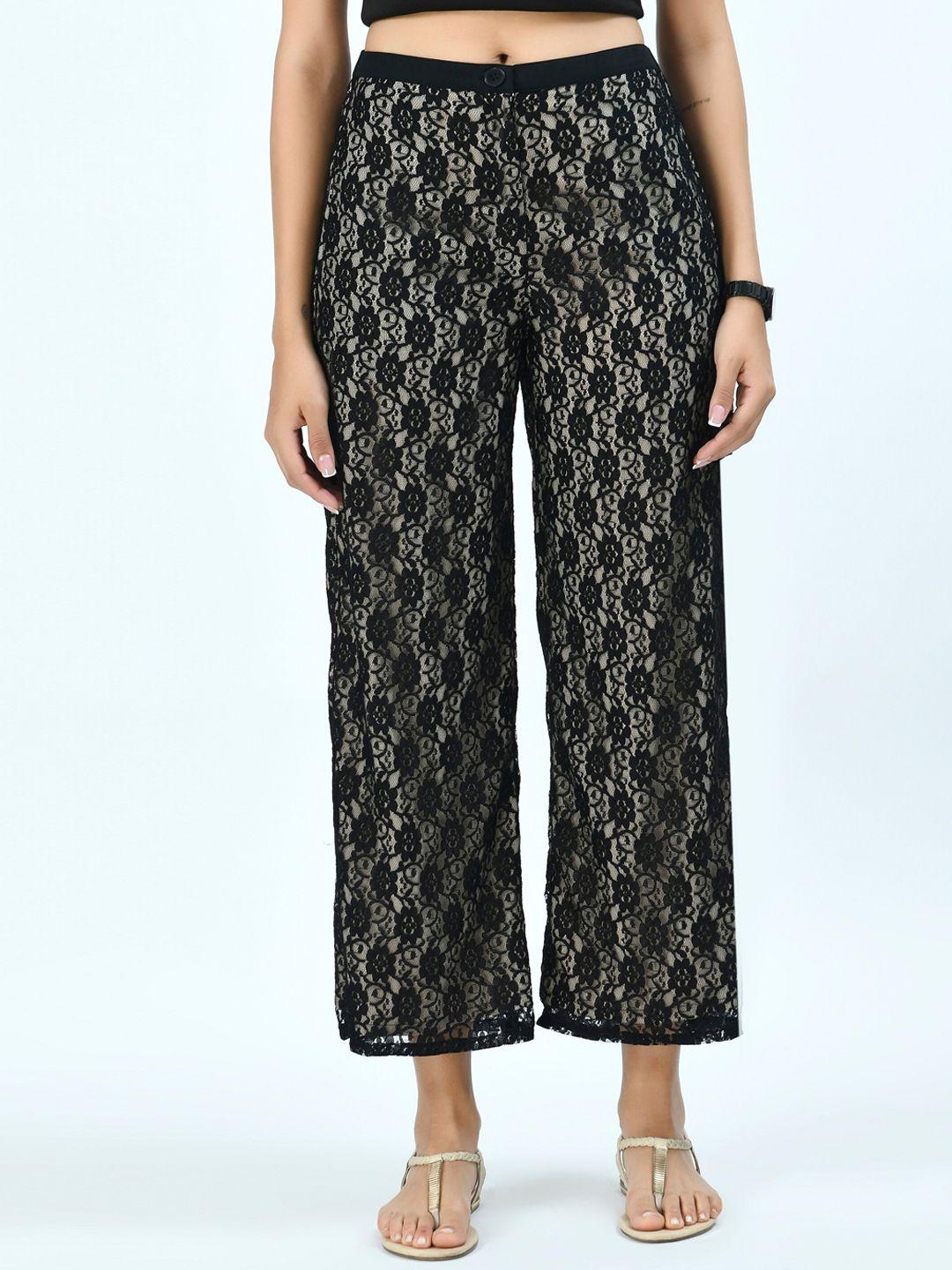 v&m women black ethnic motifs printed relaxed easy wash trousers