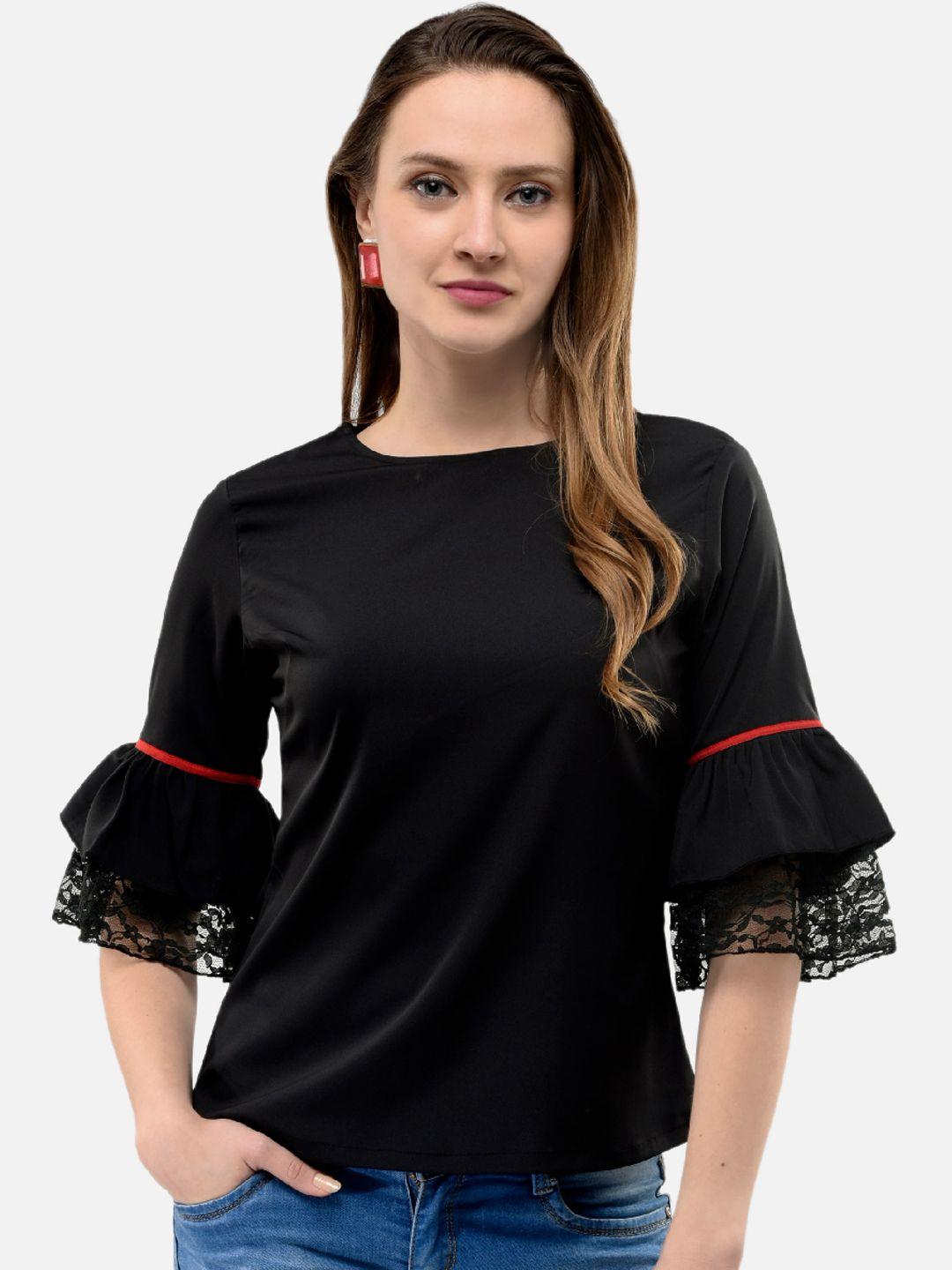 v&m women black solid top