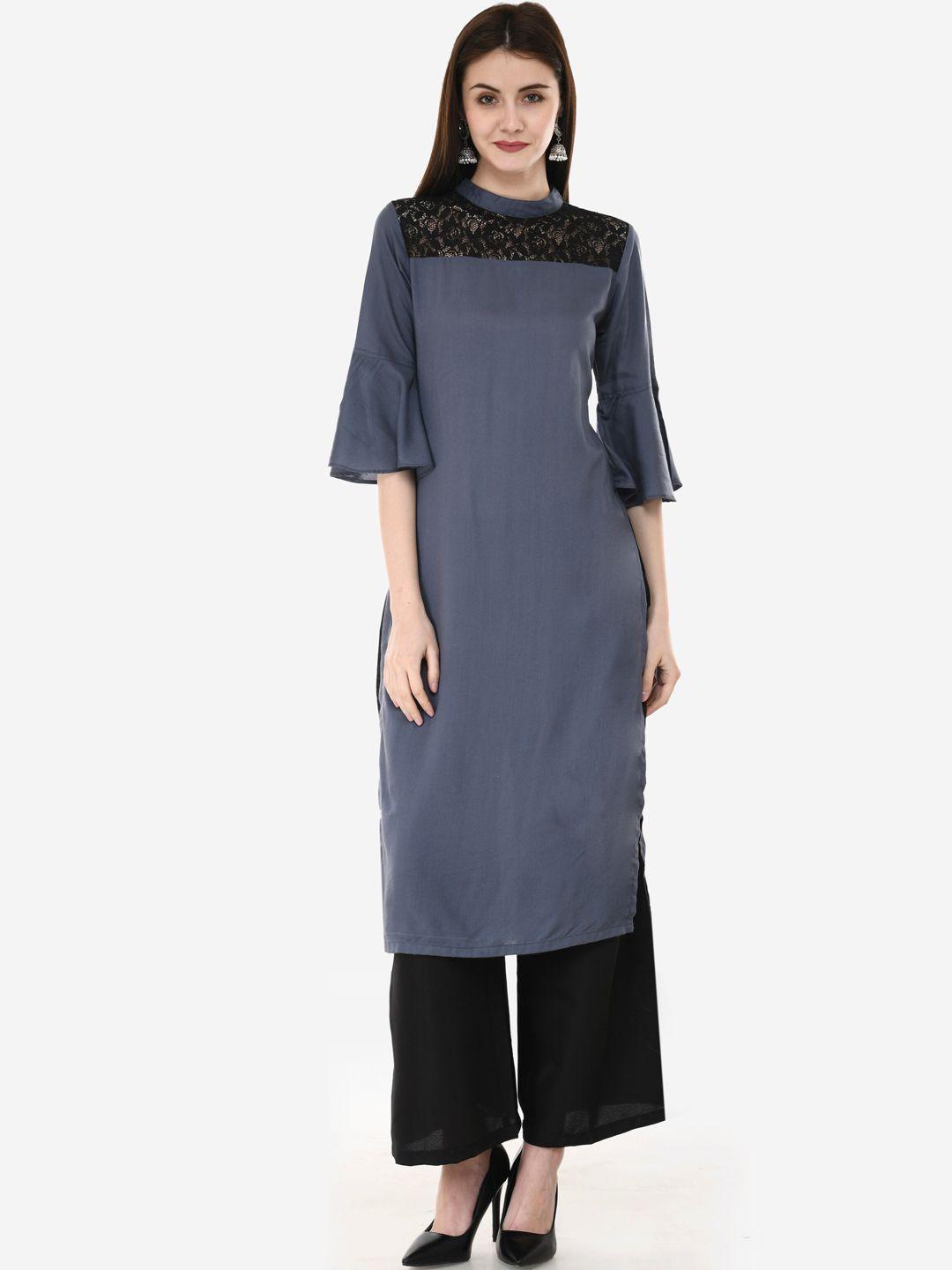 v&m women grey thread work kurta with palazzos