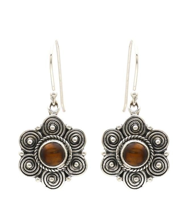 v and a jewels sterling silver earring in tiger's eye