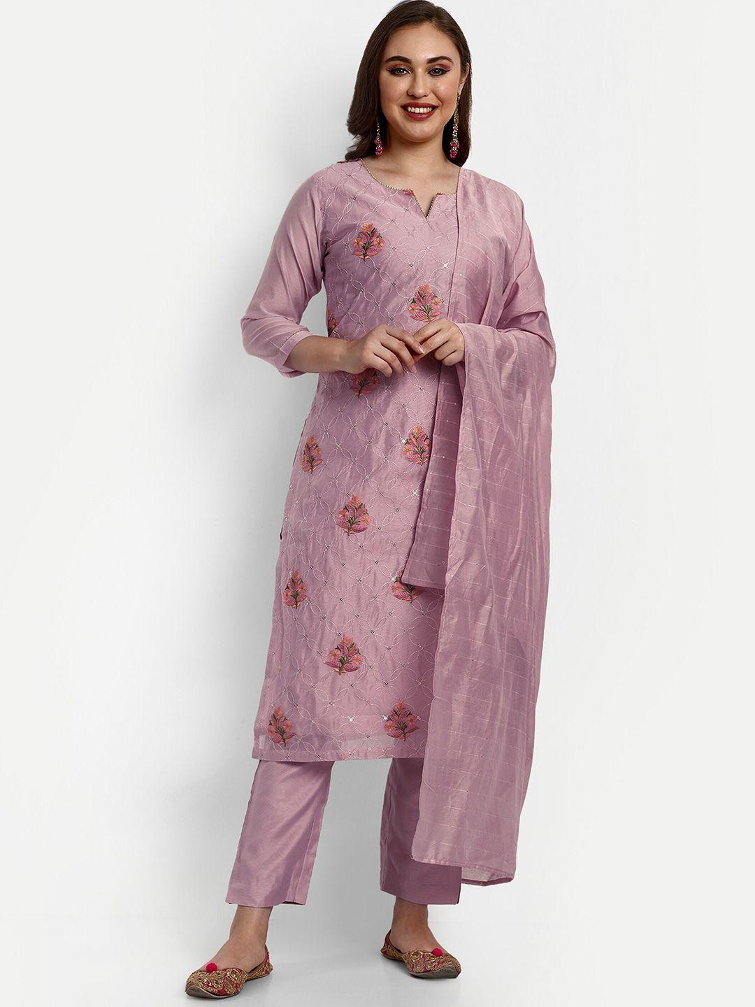 v b sons women pink embroidered regular sequinned chanderi silk kurta with trousers & with dupatta