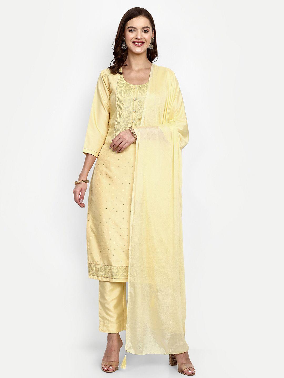 v b sons women yellow embroidered regular sequinned kurta with trousers & with dupatta