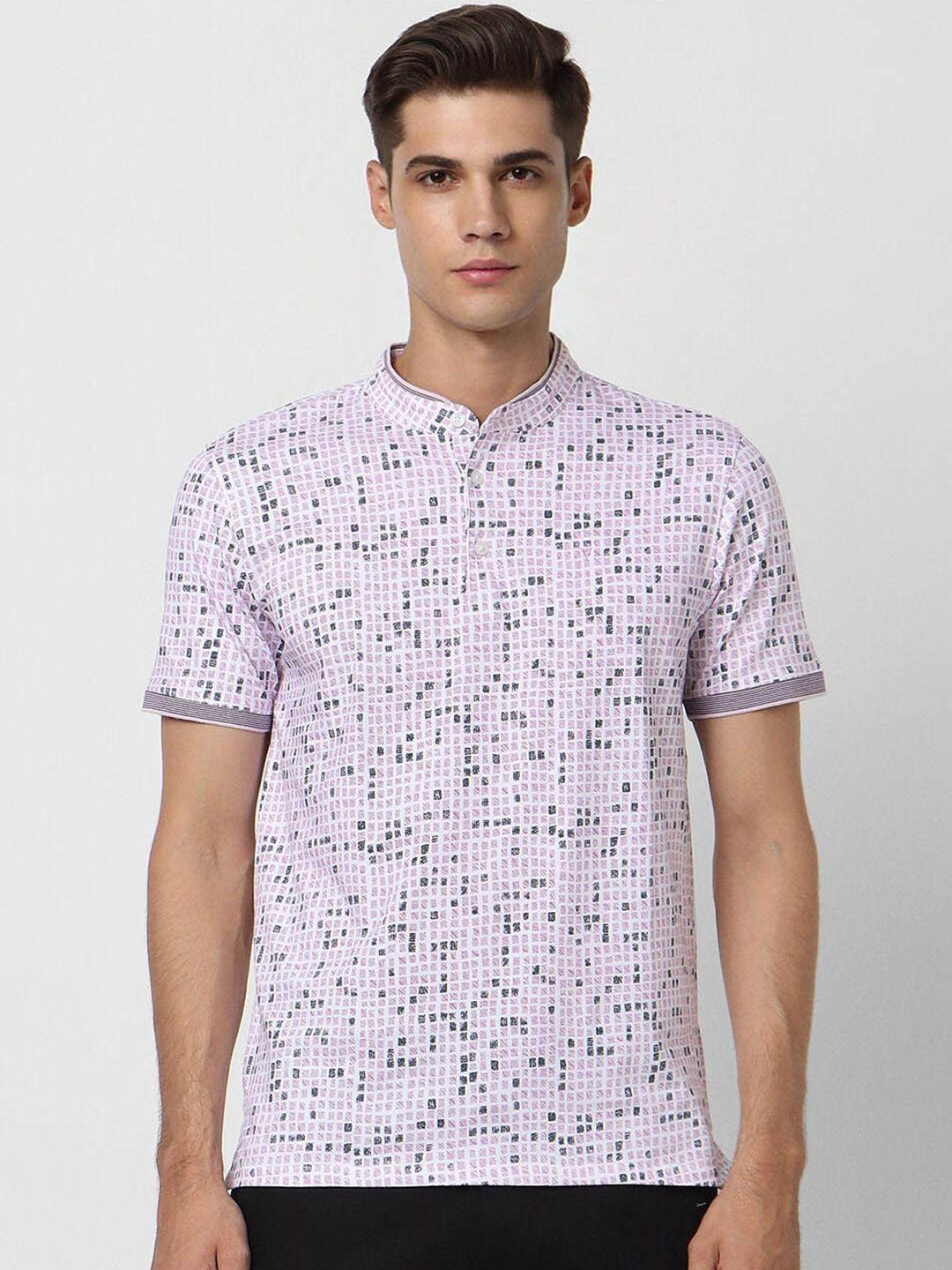 v dot abstract printed mandarin collar slim fit t-shirt