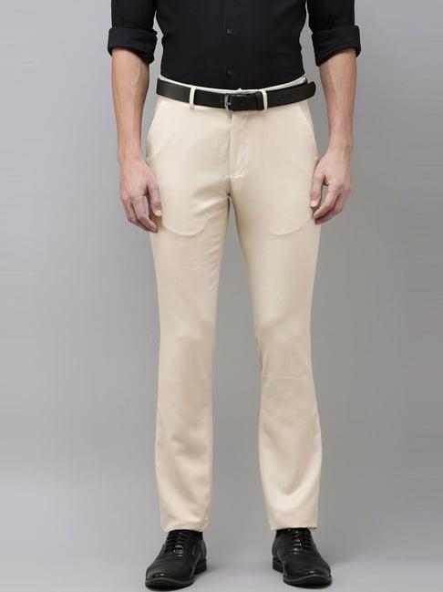 v dot beige  skinny fit self pattern trousers