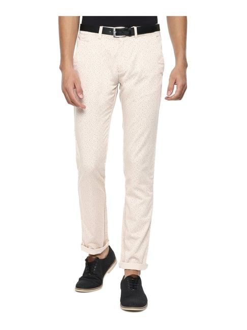 v dot beige slim fit printed trousers