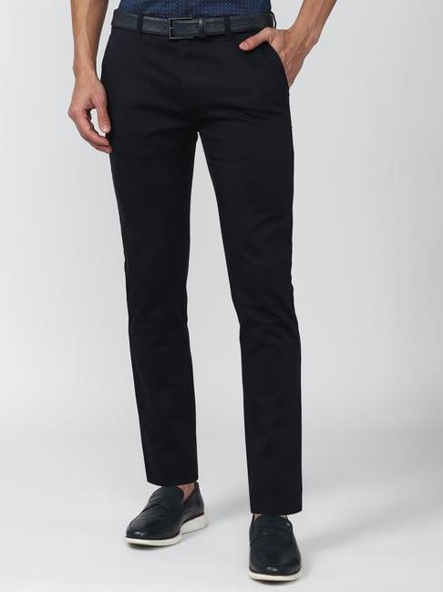 v dot black cotton slim fit trousers