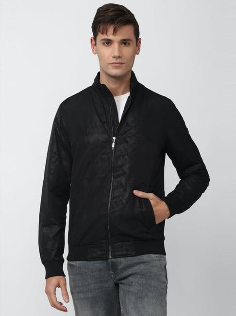 v dot black regular fit texture jacket