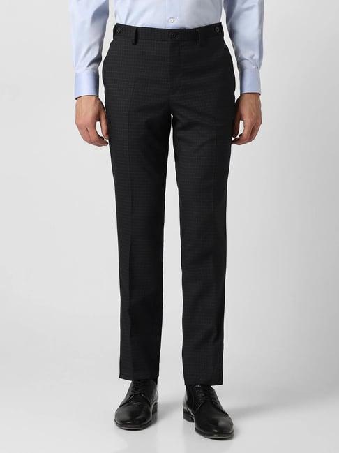 v dot black skinny fit checks trousers