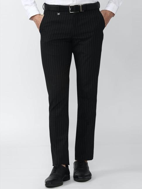 v dot black skinny fit striped trousers