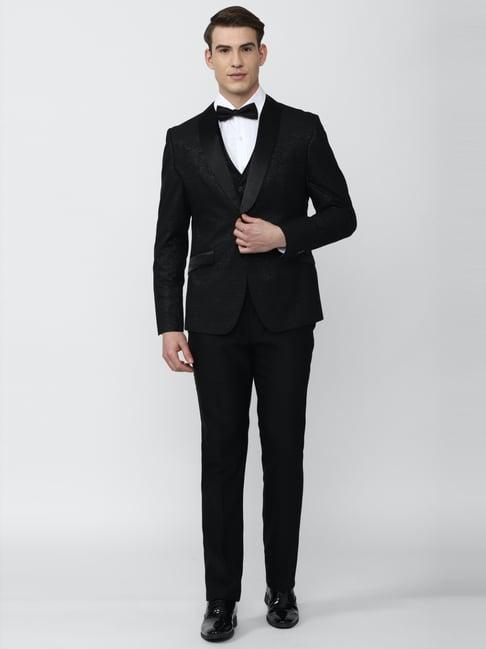 v dot black skinny fit three piece suit