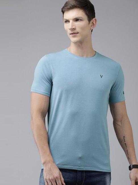 v dot blue cotton slim fit t-shirt