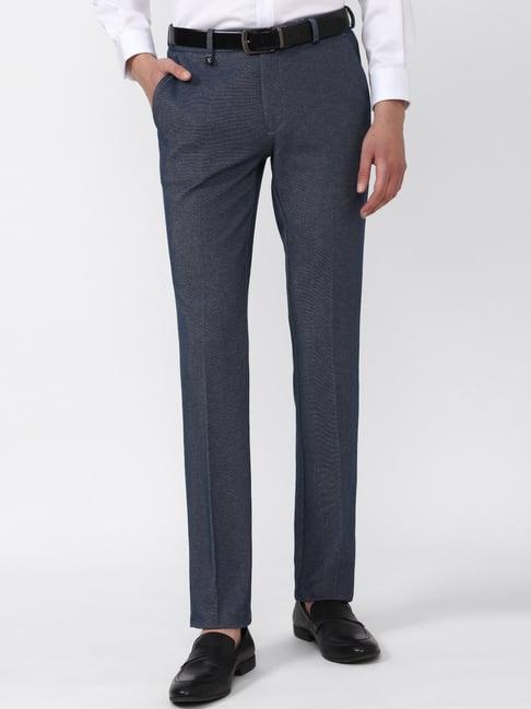v dot blue skinny fit texture trousers