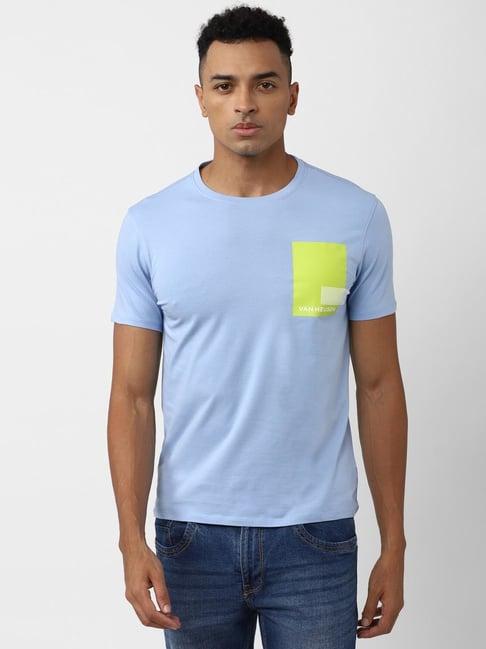 v dot blue slim fit printed t-shirt