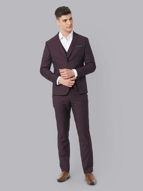 v dot brown  skinny fit three piece suit