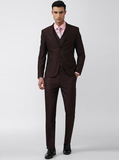 v dot brown skinny fit checks three piece suit