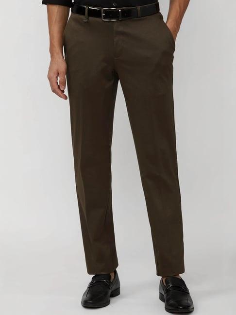 v dot brown skinny fit texture trousers