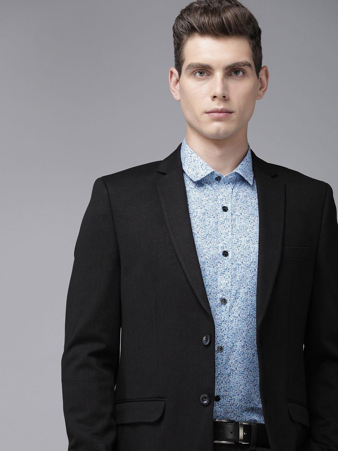 v dot checked single-breasted slim-fit formal blazer