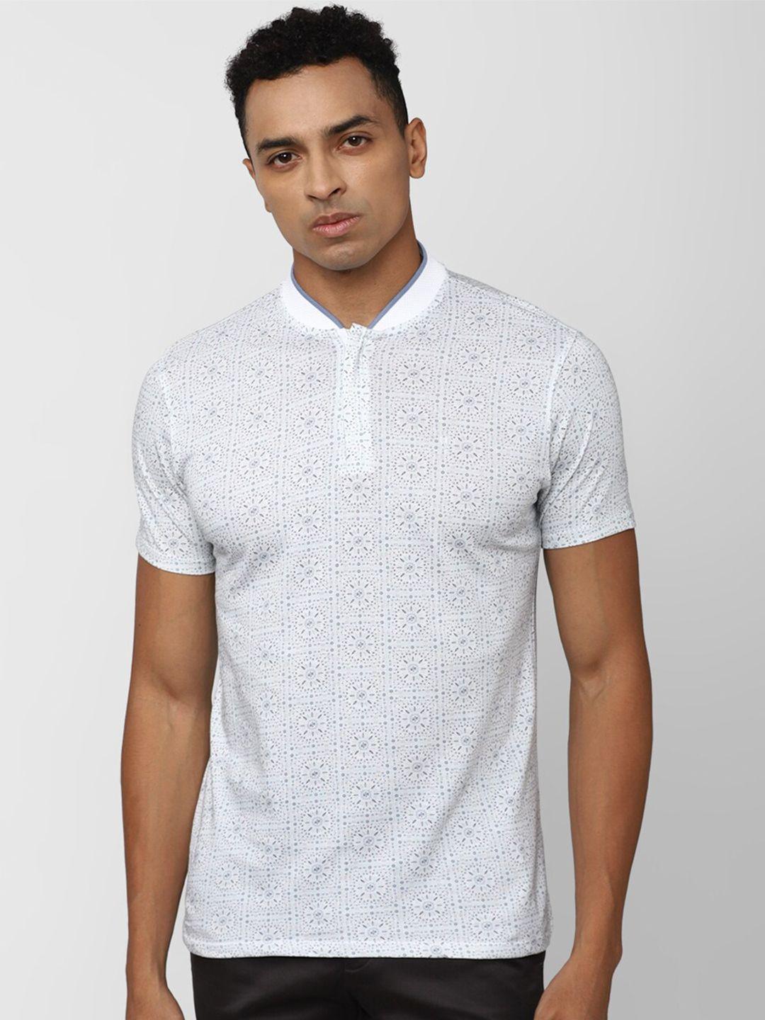 v dot geometric printed mandarin collar slim fit pure cotton t-shirt