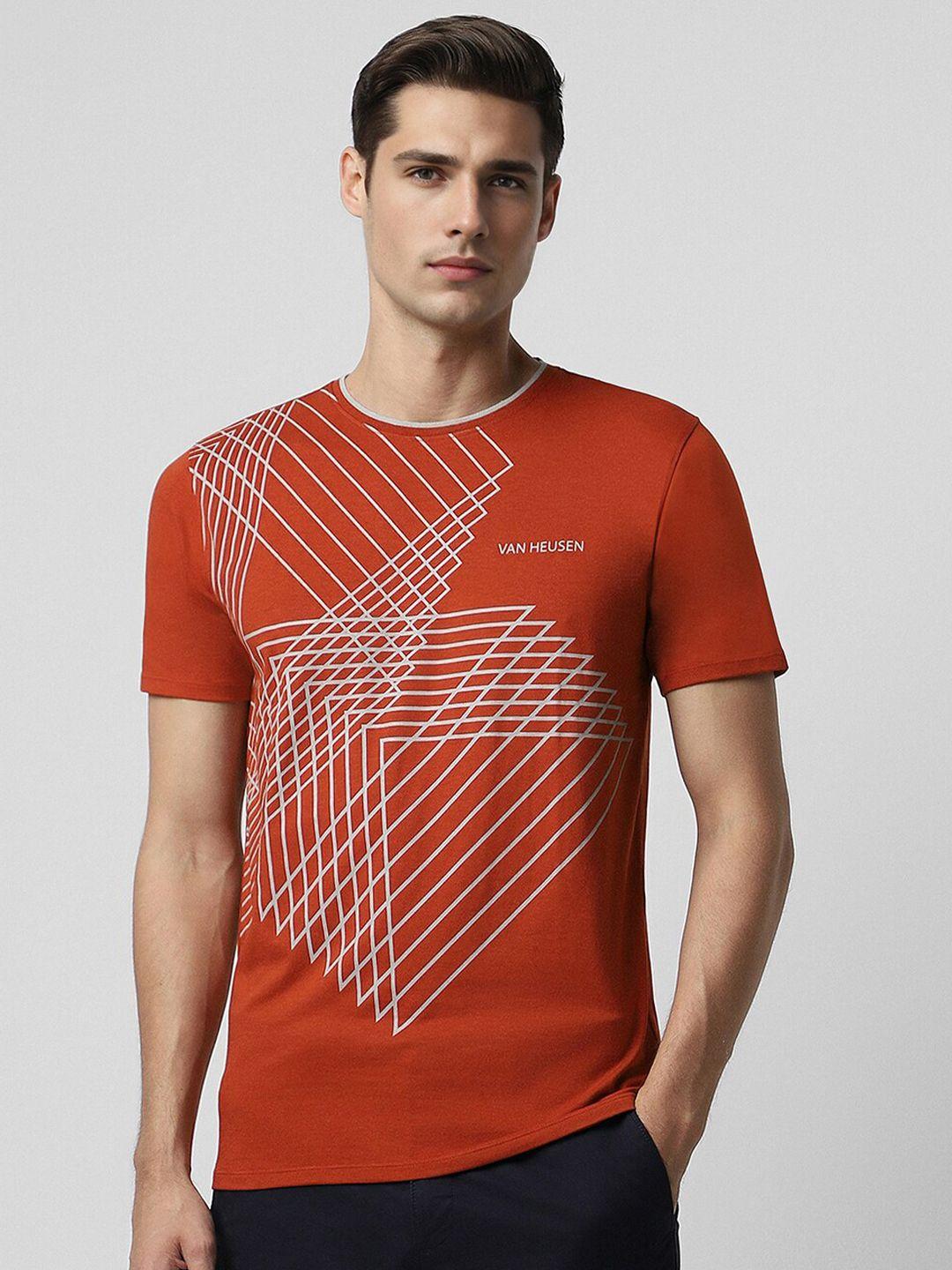 v dot geometric printed round neck cotton slim fit t-shirt