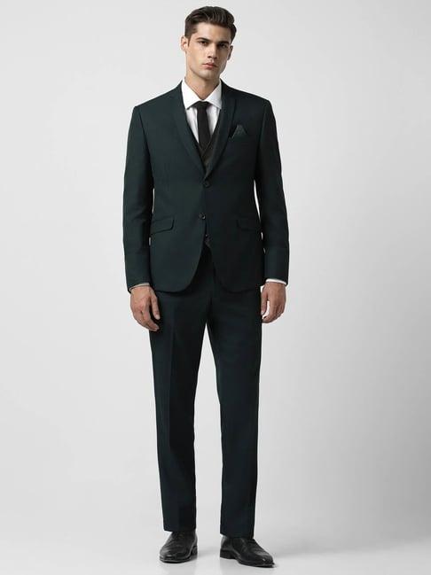 v dot green skinny fit three piece suit